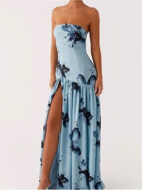 Peppermayo Eden Strapless Maxi Dress - Blue Black Floral
